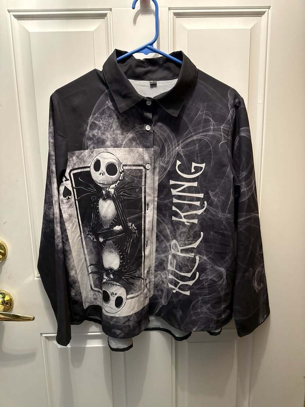 Nightmare Before Christmas Jack Skellington "Her King" Button-Up Long Sleeve Shi